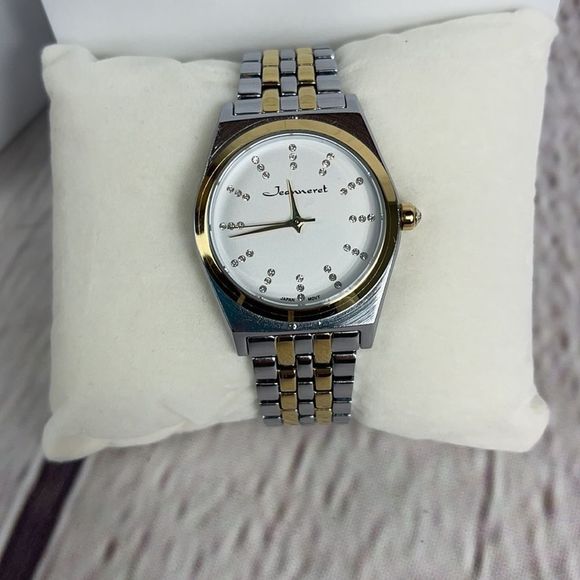 Jeanneret  34MM Case Casual  Watch w/ Crystal Hour Silver Gold Tone Band - Picture 1 of 10